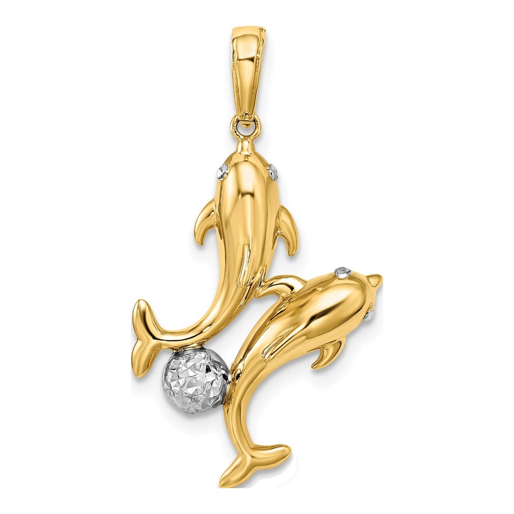 14K Yellow Gold Two Dolphins Pendant