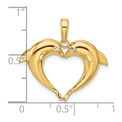 14K Yellow Gold Dolphin Heart Pendant – view 5