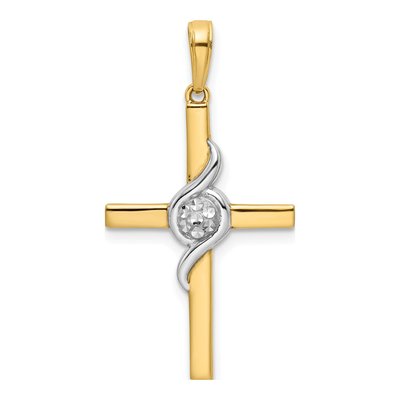 14K Yellow Gold Diamond-Cut Cross Pendant