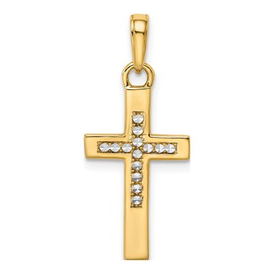 14K Yellow Gold Diamond-Cut Cross Pendant