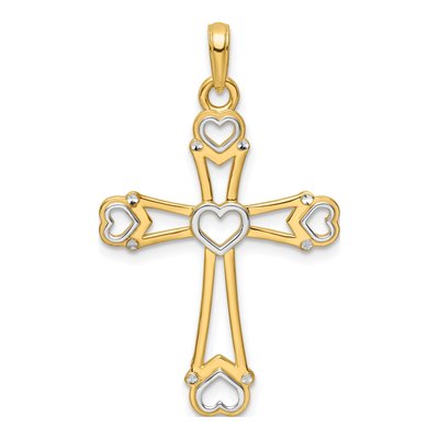 14K Yellow Gold Diamond-Cut Cross Pendant