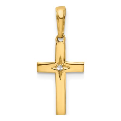 14K Yellow Gold Diamond-Cut Cross Pendant