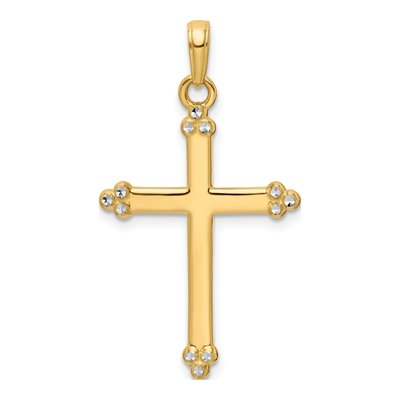 14K Yellow Gold Diamond-Cut Budded Cross Pendant