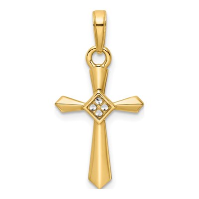 14K Yellow Gold Diamond-Cut Cross Pendant