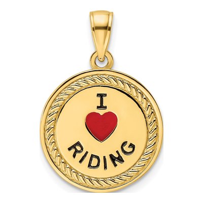 14K Yellow Gold I Heart Horses Reversible Pendant