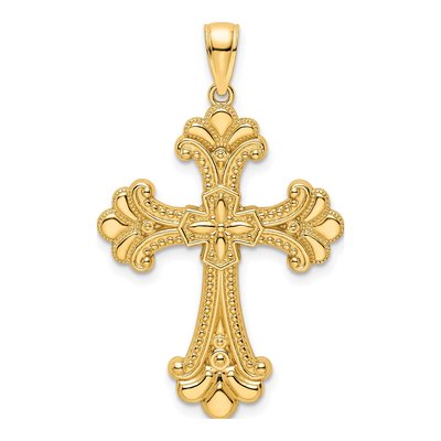 14K Yellow Gold Beaded Fancy Cross Pendant