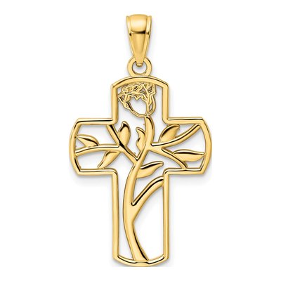 14K Yellow Gold Flower Cross Pendant