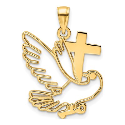 14K Yellow Gold Dove Cross Pendant