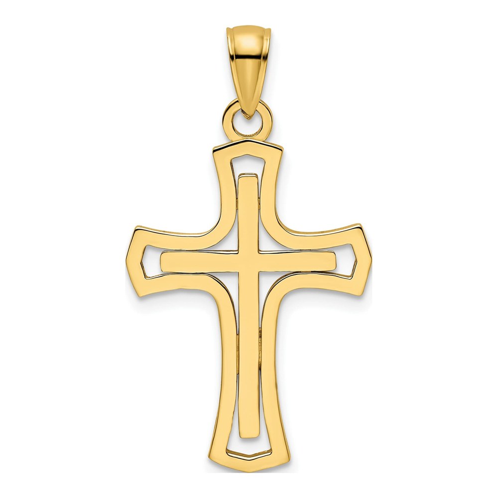 14K Yellow Gold Fancy Double Cross Pendant