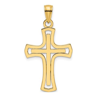 14K Yellow Gold Fancy Double Cross Pendant