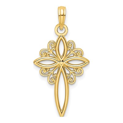 14K Yellow Gold Scroll Cross Pendant