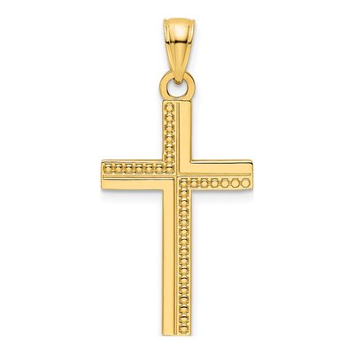 14K Yellow Gold Beaded Cross Pendant