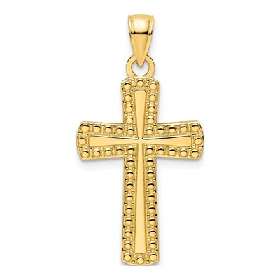 14K Yellow Gold Beaded Cross Pendant