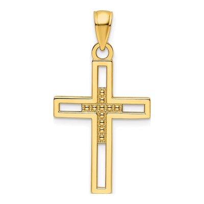 14K Yellow Gold Beaded Cross Pendant