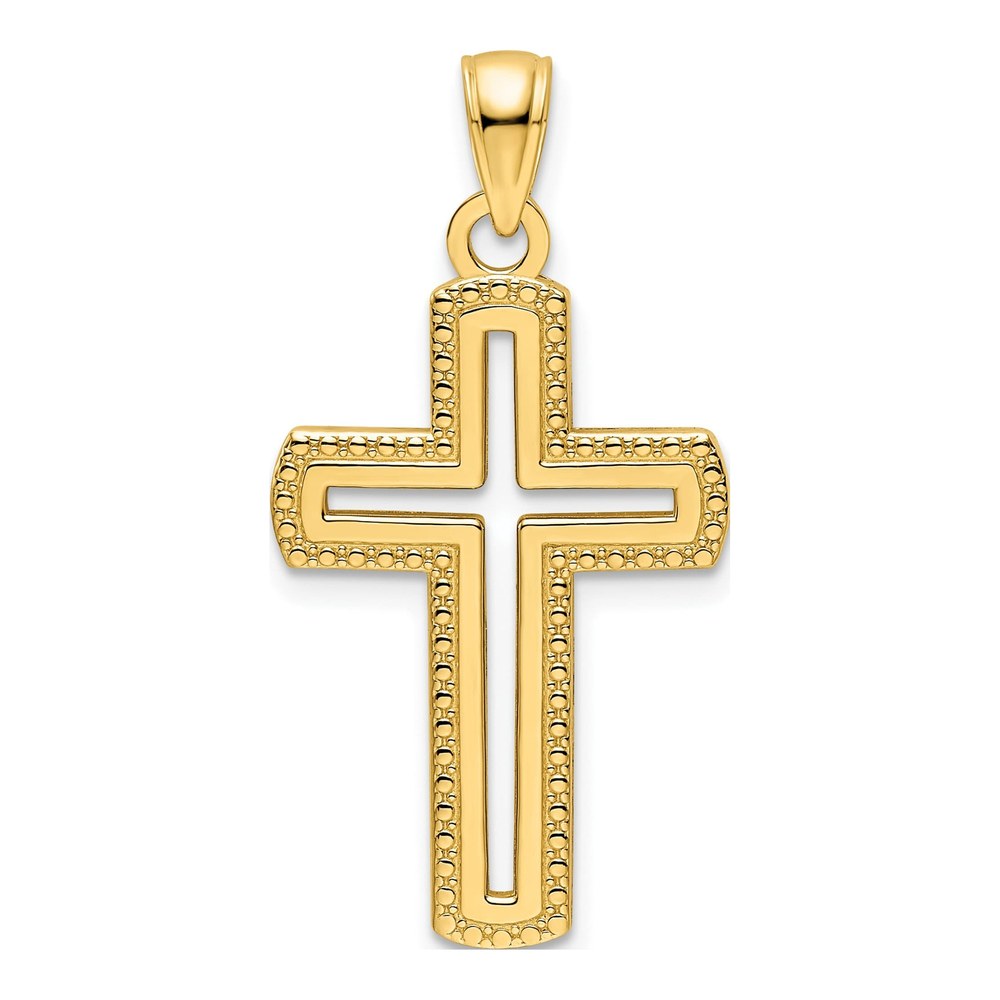 14K Yellow Gold Beaded Cut-Out Cross Pendant