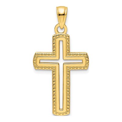 14K Yellow Gold Beaded Cut-Out Cross Pendant