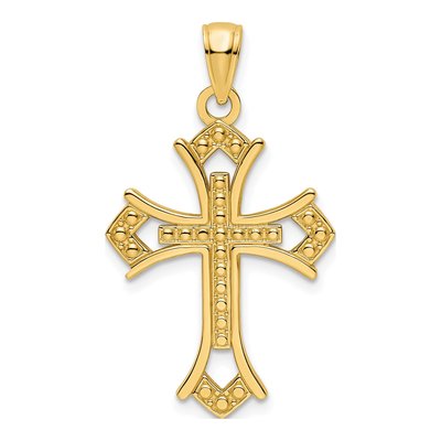 14K Yellow Gold Beaded Cross Pendant
