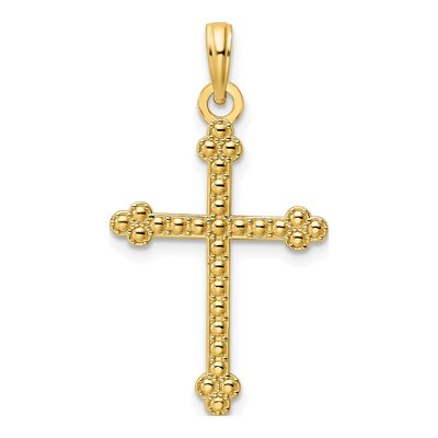 14K Yellow Gold Beaded Cross Pendant