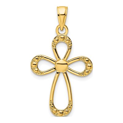 14K Yellow Gold Beaded Cross Pendant