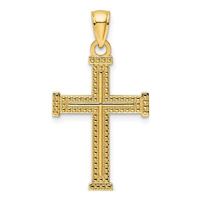 14K Yellow Gold Beaded Cross Pendant