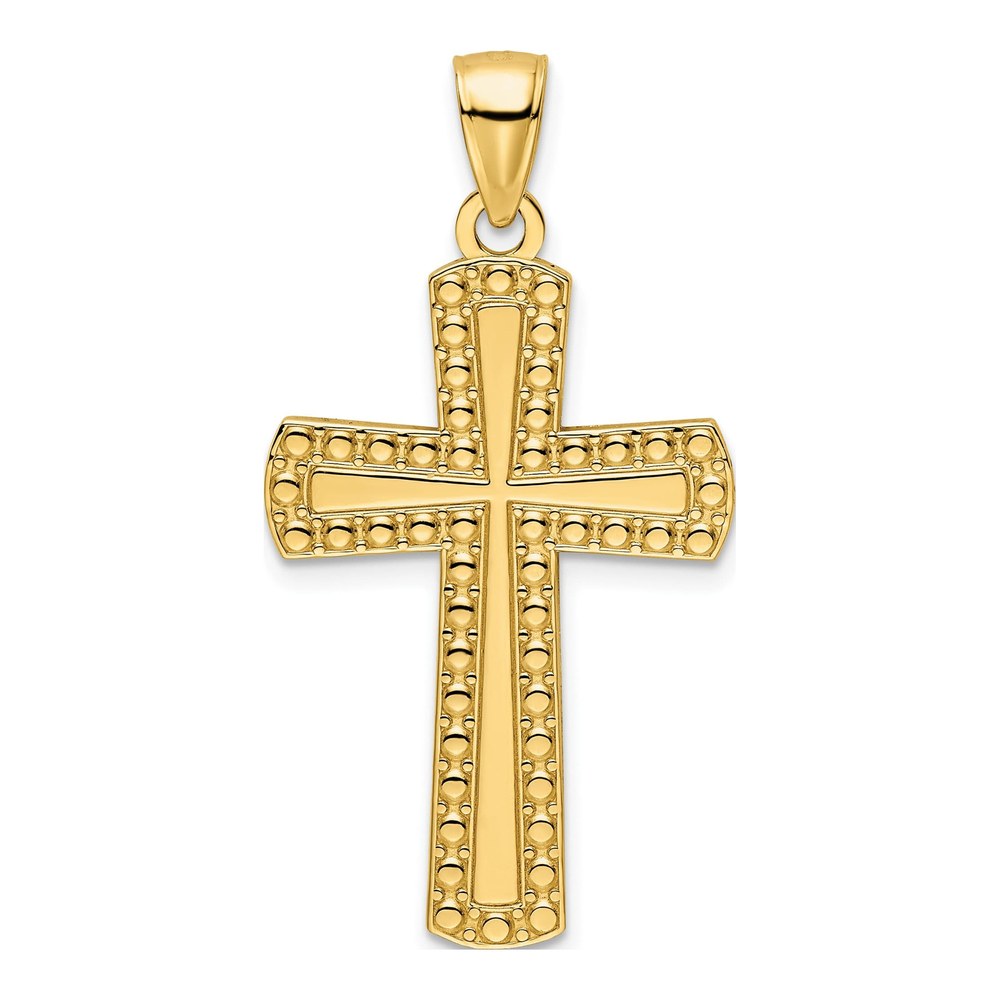 14K Yellow Gold Beaded Cross Pendant
