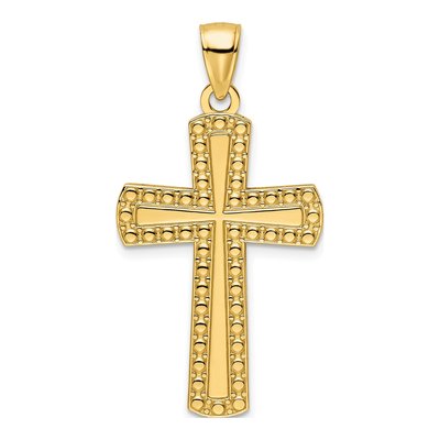 14K Yellow Gold Beaded Cross Pendant