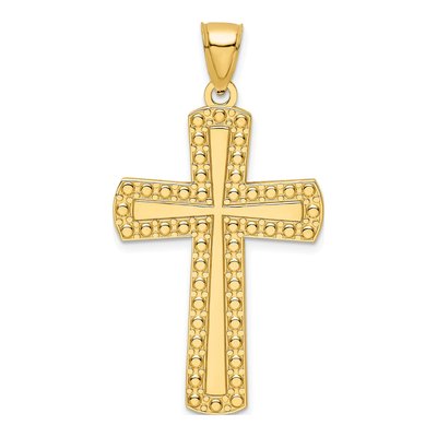 14K Yellow Gold Large Beaded Cross Pendant