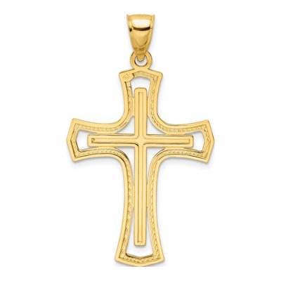 14K Yellow Gold Fancy Double Cross Pendant – view 4