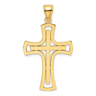 14K Yellow Gold Fancy Double Cross Pendant
