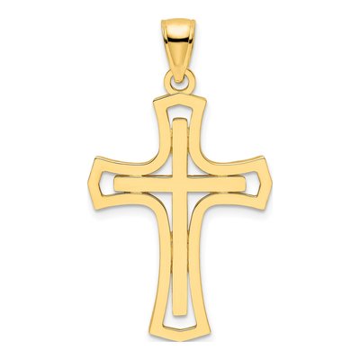 14K Yellow Gold Fancy Double Cross Pendant
