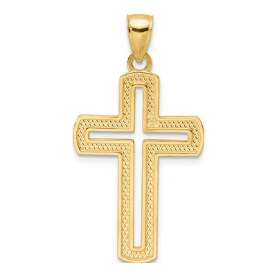 14K Yellow Gold Beaded Cut-Out Cross Pendant – view 4
