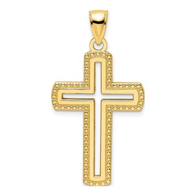 14K Yellow Gold Beaded Cut-Out Cross Pendant