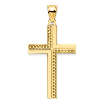 14K Yellow Gold Beaded Cross Pendant