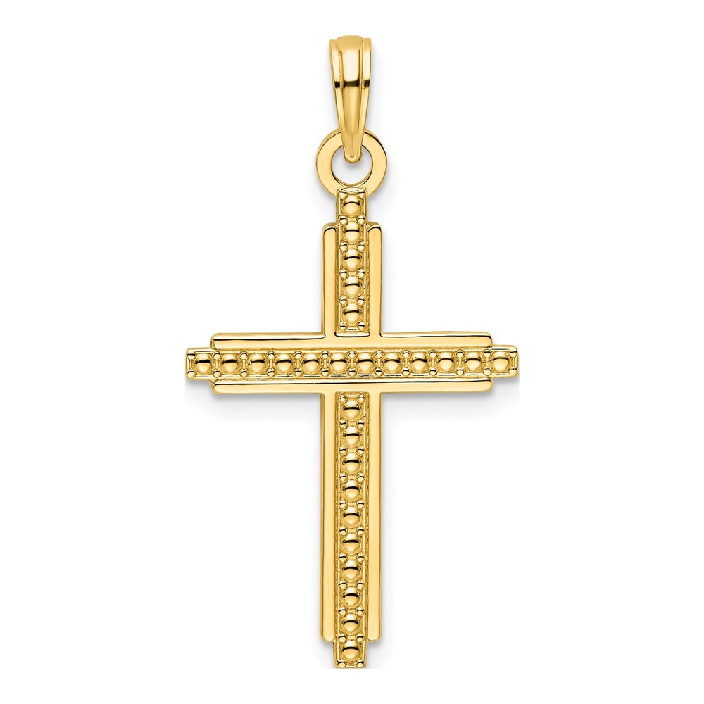 14K Yellow Gold Beaded Cross Pendant