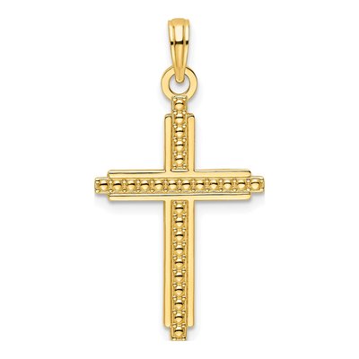 14K Yellow Gold Beaded Cross Pendant