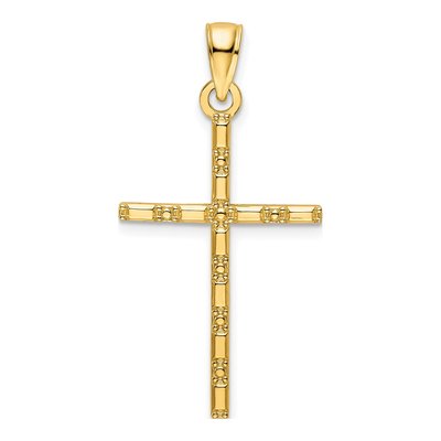 14K Yellow Gold Beaded Cross Pendant