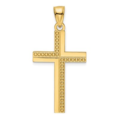 14K Yellow Gold Beaded Cross Pendant