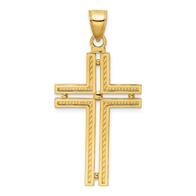 14K Yellow Gold Beaded Cross Pendant – view 4