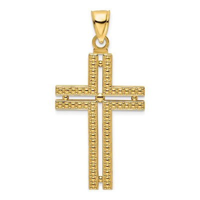 14K Yellow Gold Beaded Cross Pendant