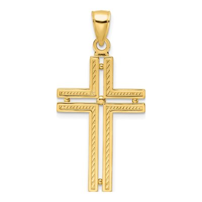 14K Yellow Gold Beaded Cross Pendant – view 4