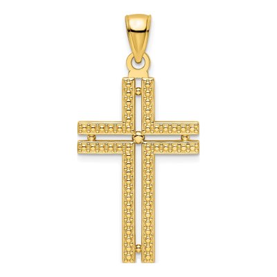14K Yellow Gold Beaded Cross Pendant