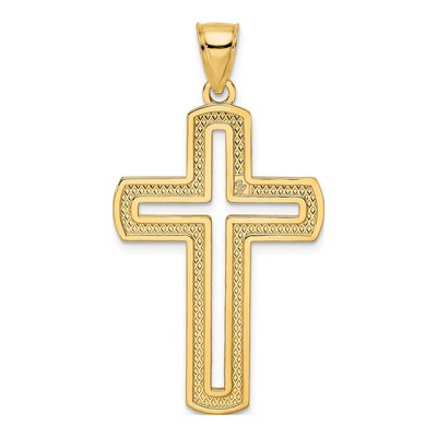 14K Yellow Gold Large Beaded Cut-Out Cross Pendant – view 5