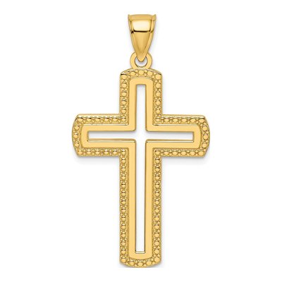 14K Yellow Gold Large Beaded Cut-Out Cross Pendant