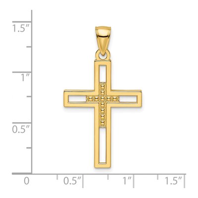 14K Yellow Gold Beaded Double Cross Pendant – view 4