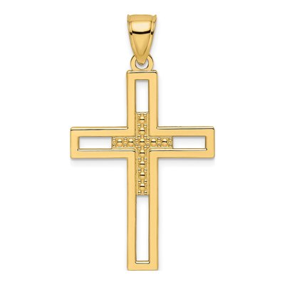 14K Yellow Gold Beaded Double Cross Pendant