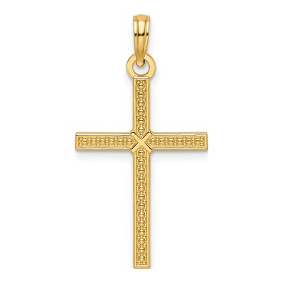 14K Yellow Gold Beaded Cross Pendant