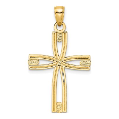 14K Yellow Gold Beaded Cross Pendant – view 5