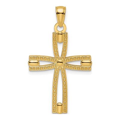 14K Yellow Gold Beaded Cross Pendant
