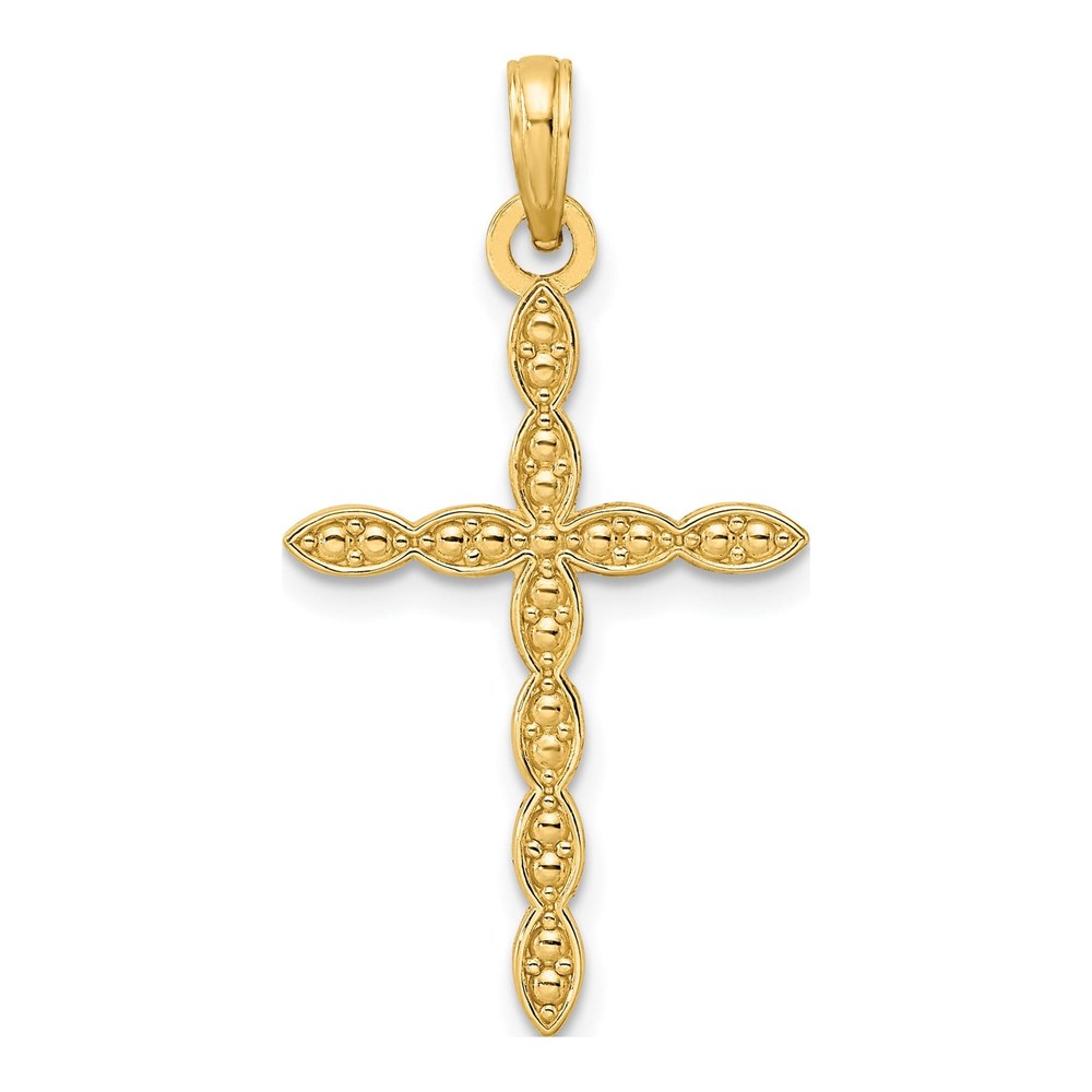 14K Yellow Gold Beaded Cross Pendant