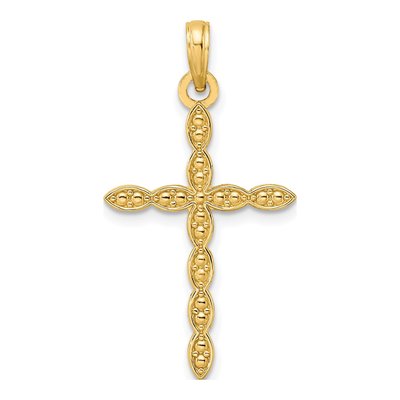 14K Yellow Gold Beaded Cross Pendant